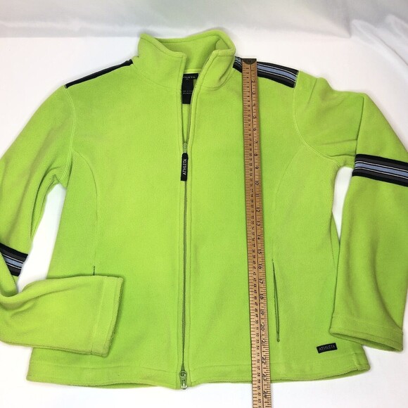 Athleta Fleece Jacket Women's Sz L/XL LIME Green Fitted Full Zip Stripe Accent - Picture 5 of 9